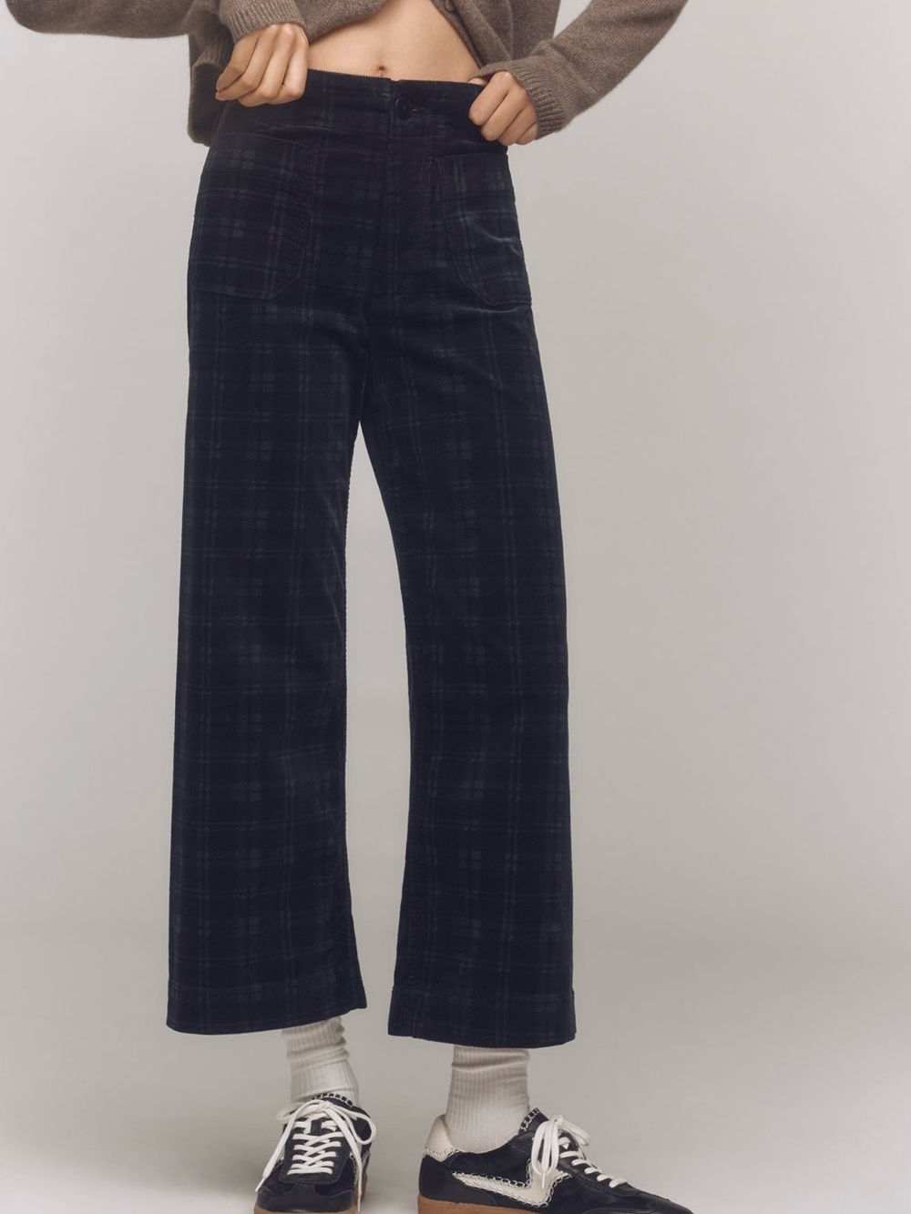 Maeve Colette Plaid Corduroy Crop Wide Leg Pants